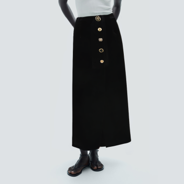Black casual long skirt with buttons and front slit