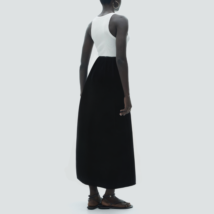 Black casual long skirt with buttons and front slit