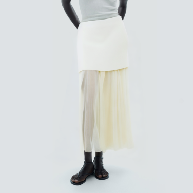 Panelled design relaxed elastic waist long skirt