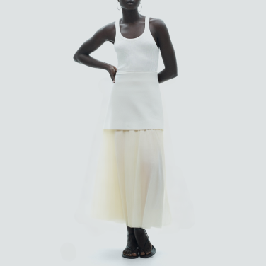 Panelled design relaxed elastic waist long skirt
