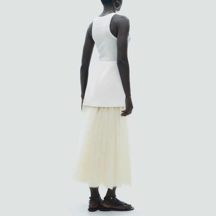 Panelled design relaxed elastic waist long skirt