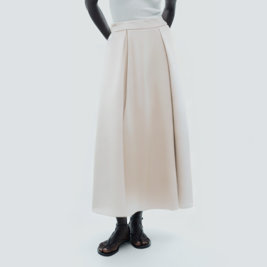 Solid color pleated silky casual long skirt