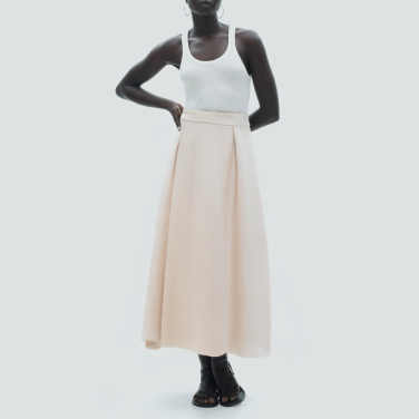 Solid color pleated silky casual long skirt