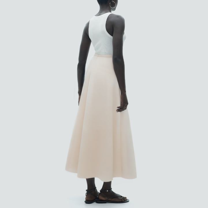 Solid color pleated silky casual long skirt