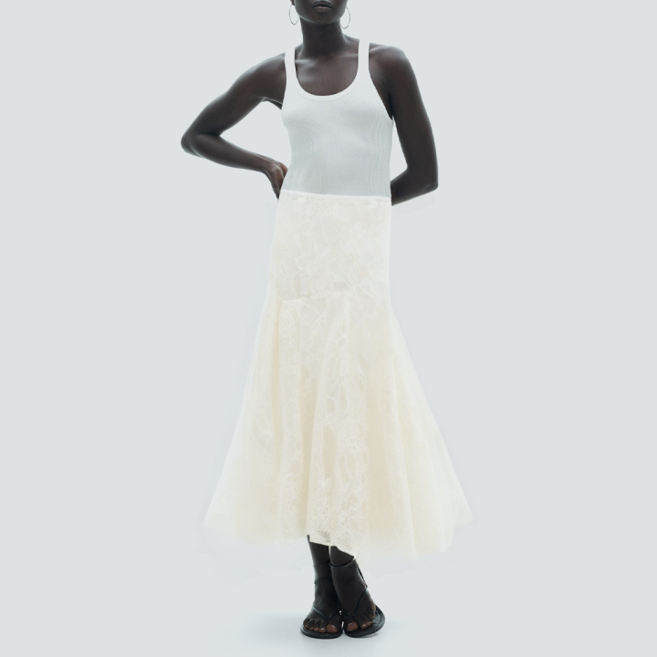 Beige floral lace fashionable long skirt