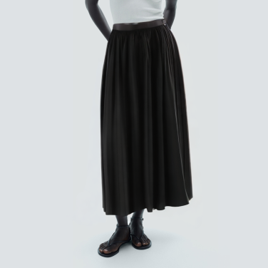 New style black side button casual long skirt
