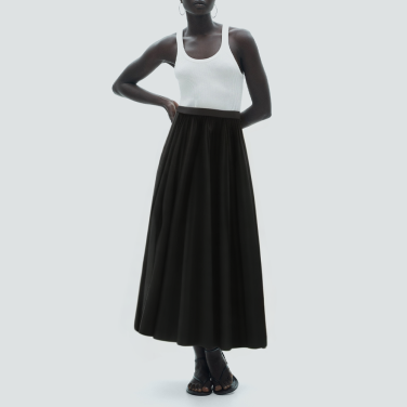 New style black side button casual long skirt