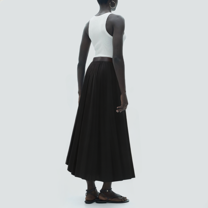 New style black side button casual long skirt