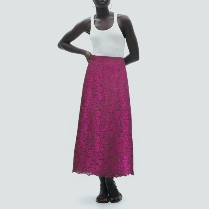 Fashion purple floral lace slim long skirt