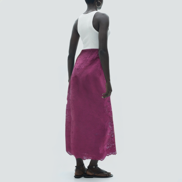 Fashion purple floral lace slim long skirt