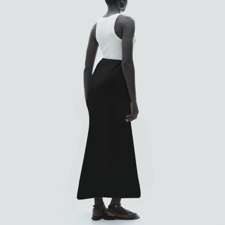 Black floral embroidered long slim fit skirt