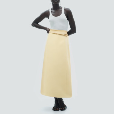 Yellow back slit waistband slim long skirt