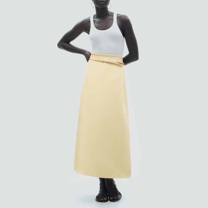 Yellow back slit waistband slim long skirt