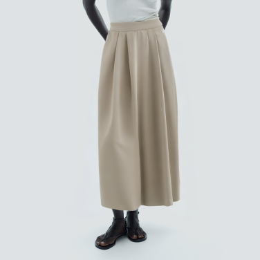 Solid color zipper pleated casual long skirt