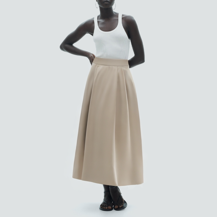 Solid color zipper pleated casual long skirt