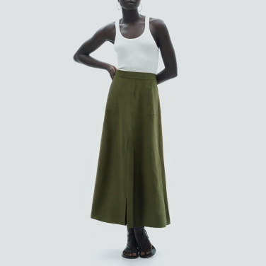 Green elastic waist side pocket long skirt