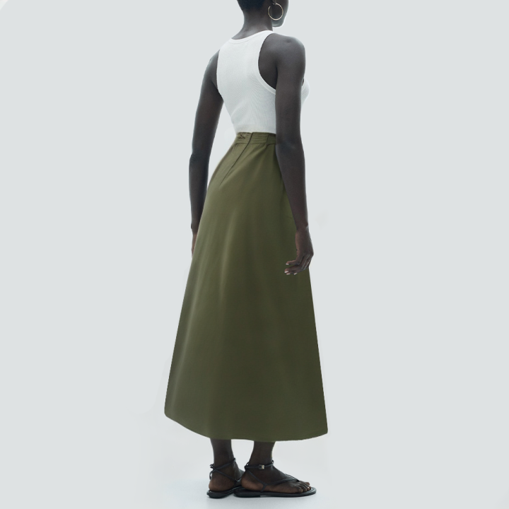 Green elastic waist side pocket long skirt