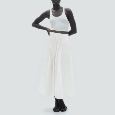 White pleated casual women's long skirt