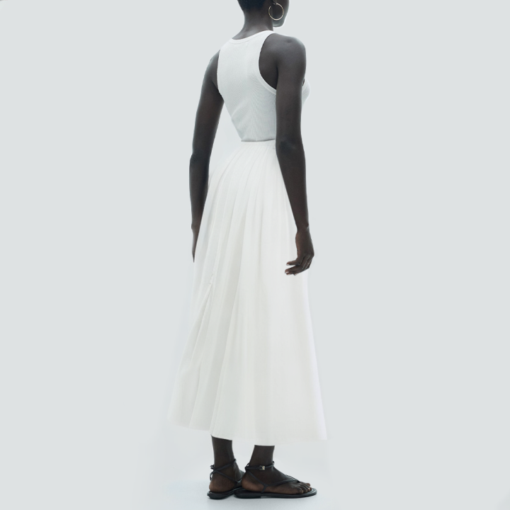 White pleated casual women's long skirt