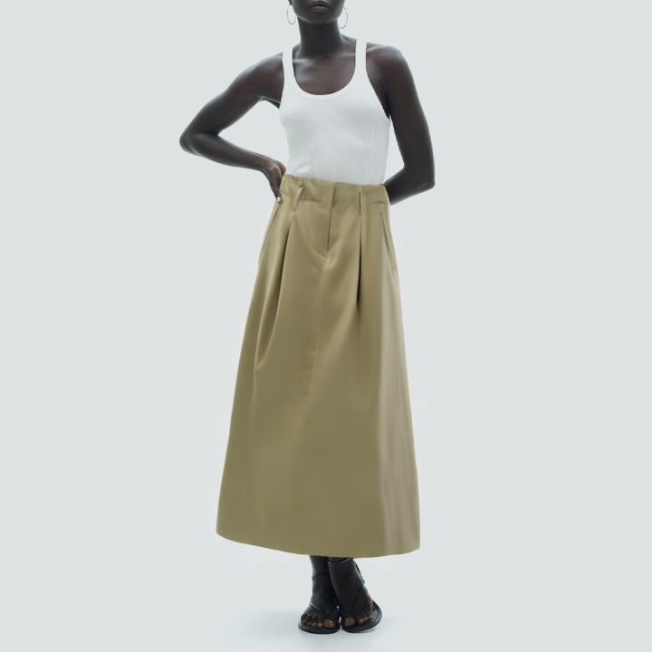 Khaki back slit casual women's long skirt