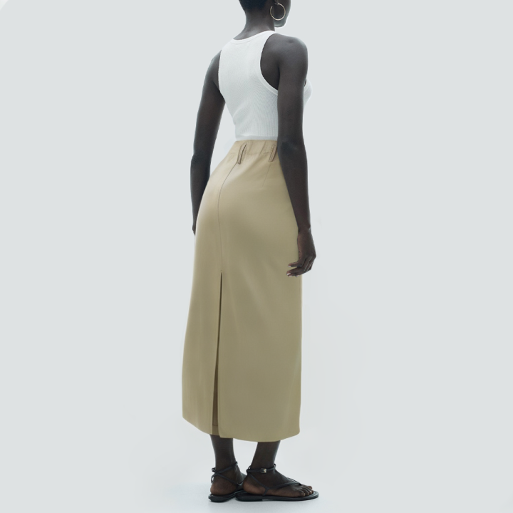 Khaki back slit casual women's long skirt
