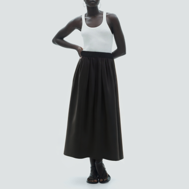 Black casual elastic waist women's long skirt
