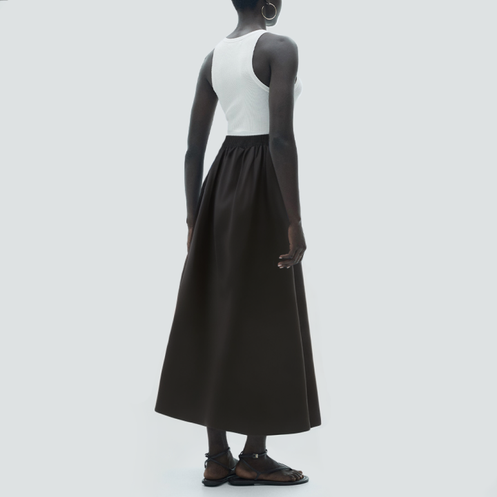 Black casual elastic waist women's long skirt