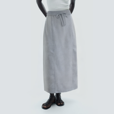 Simple gray drawstring women's long skirt