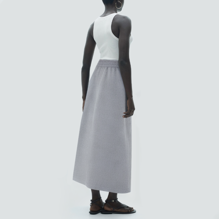 Simple gray drawstring women's long skirt