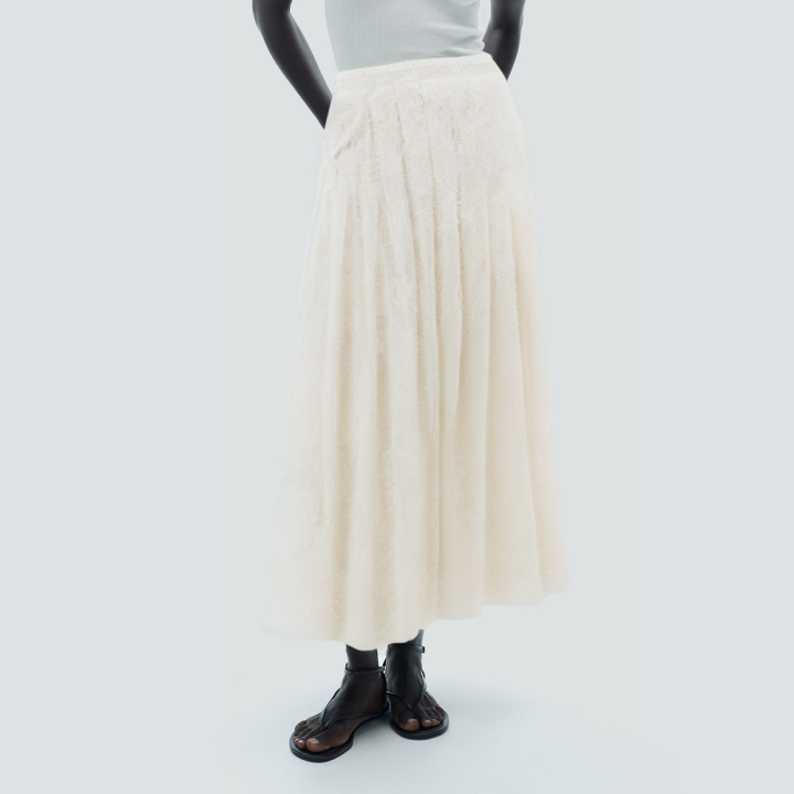 Beige fashionable pleated hem long skirt