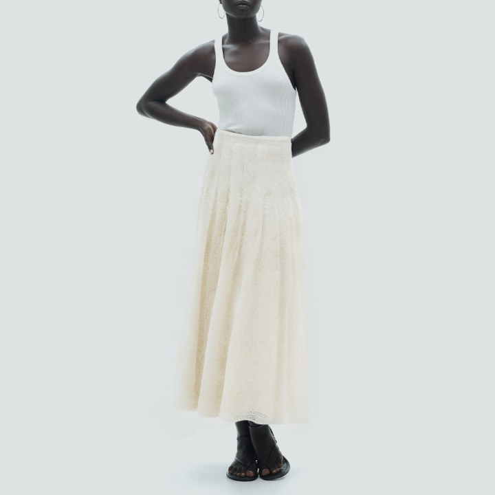 Beige fashionable pleated hem long skirt
