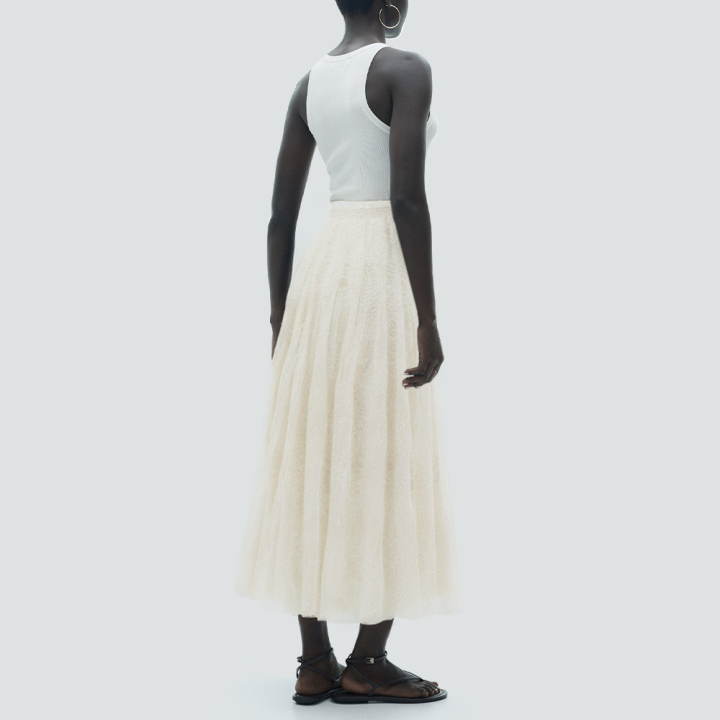 Beige fashionable pleated hem long skirt