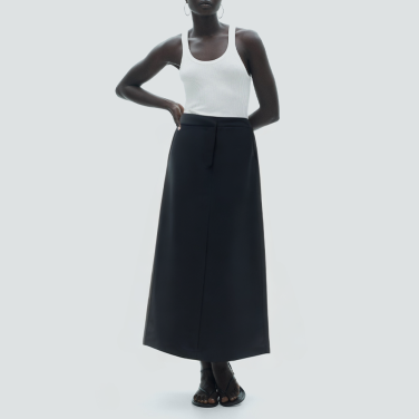 Black casual zippered back slit long skirt