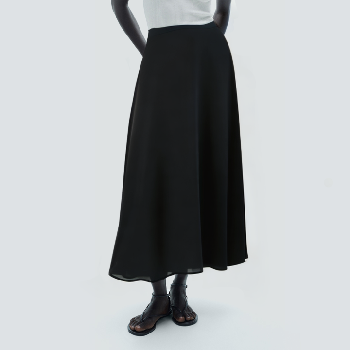 Black stylish high waist zipper long skirt