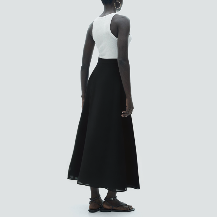 Black stylish high waist zipper long skirt