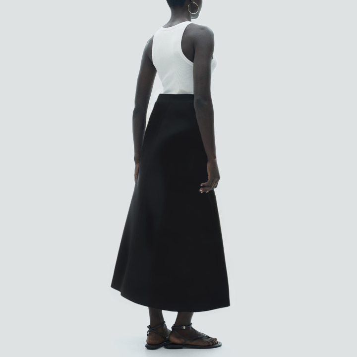 Black casual high waist zipper long skirt