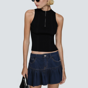 Blue side pocket casual women's short denim skirt