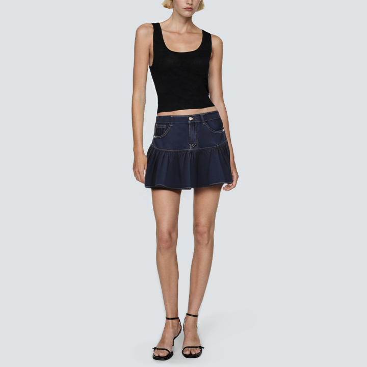 Blue side pocket casual women's short denim skirt