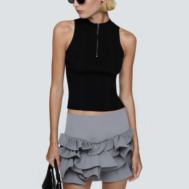 Gray fashionable ruffle women's short skirt