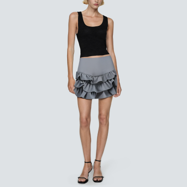 Gray fashionable ruffle women's short skirt