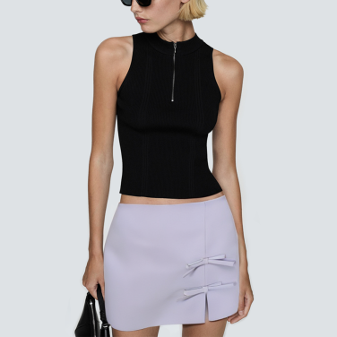 Purple front bow slit women's short skirt
