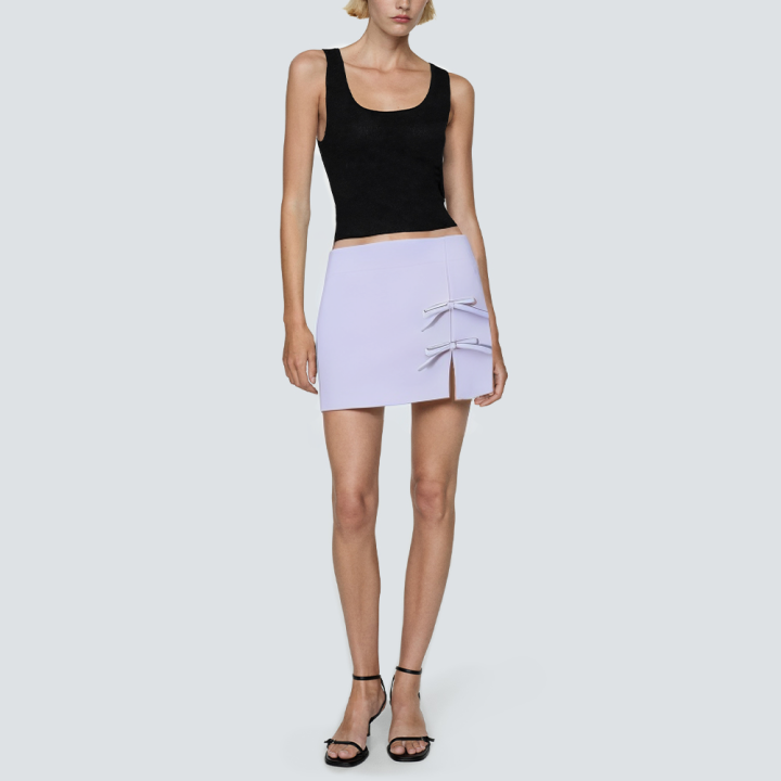 Purple front bow slit women's short skirt