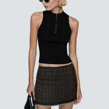 Women's black plaid beaded short skirt