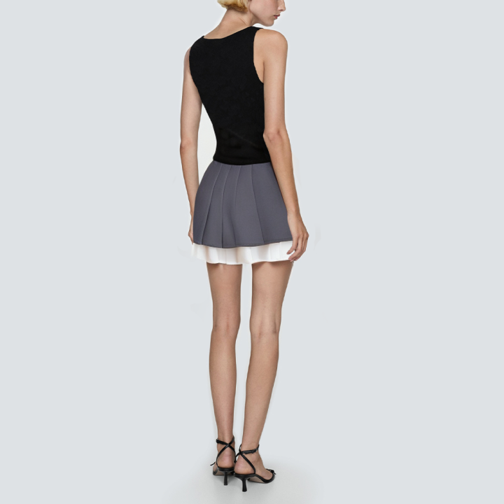 Gray patchwork design women's short skirt