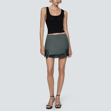 Striped print front slit lace women's short skirt