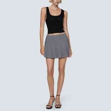 Women's short skirt with zipper grey pleats