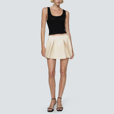 Beige zipper pleated women's short skirt