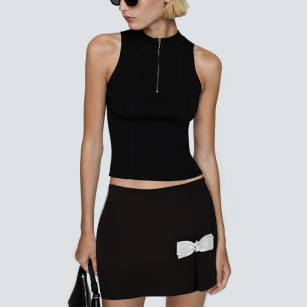 Bow front black casual women's short skirt