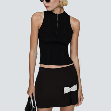 Bow front black casual women's short skirt