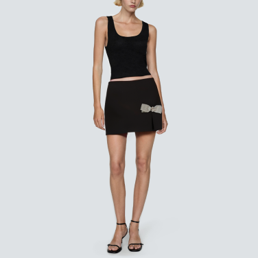 Bow front black casual women's short skirt
